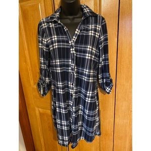 Blue plaid button down dress.